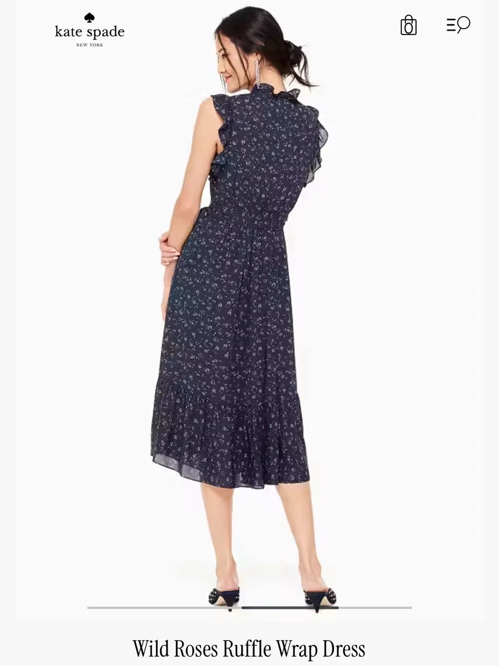 kate spade navy floral ruffle wrap dress with tie waist